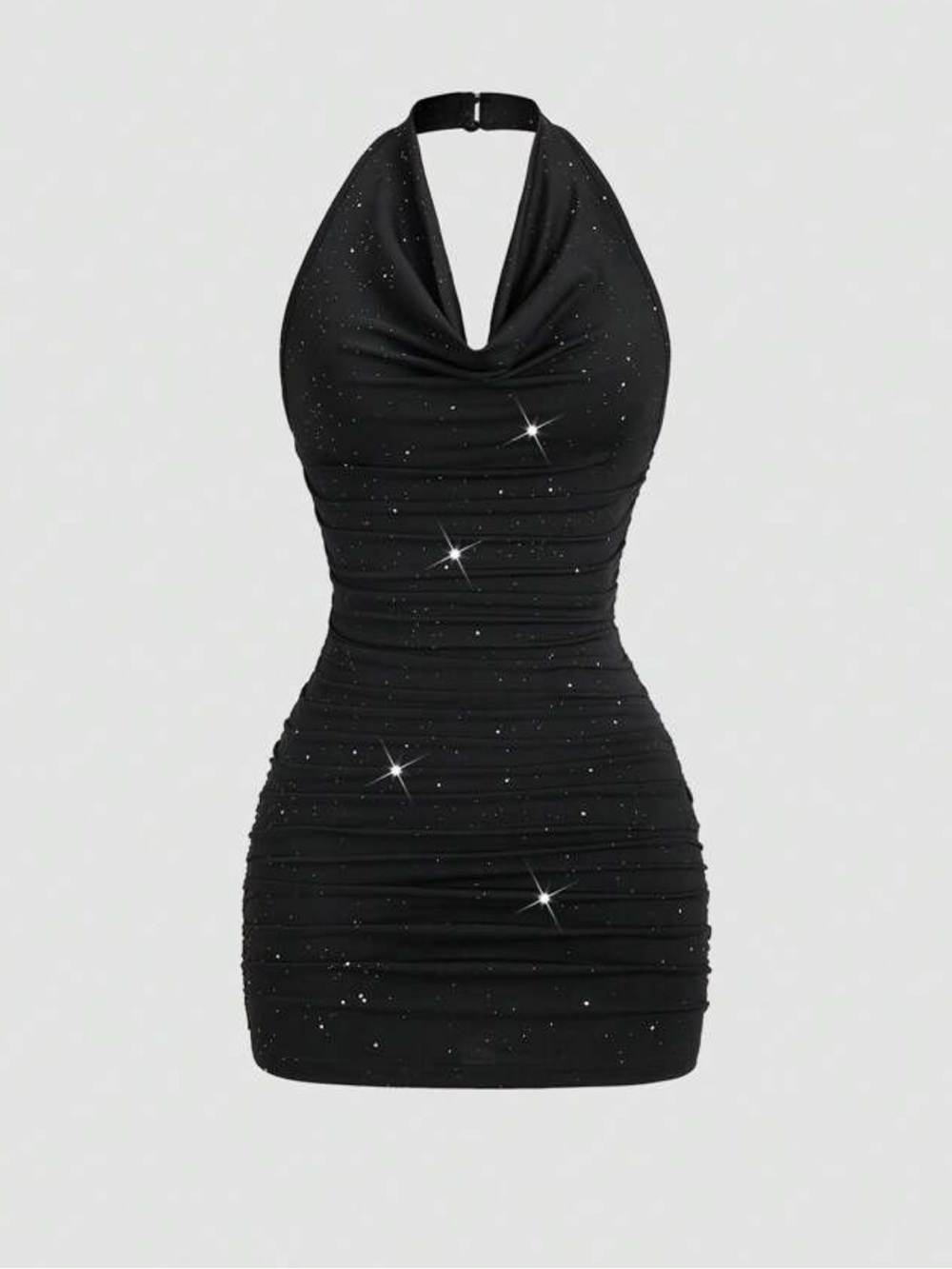 SHEIN Black One-Shoulder Cowl Dress with Sparkle